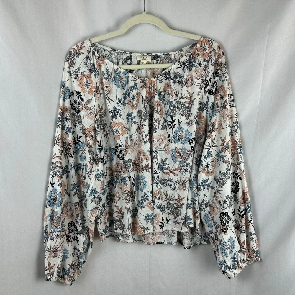 ANA A New‎ Approach Womens Plus Size 0X Floral Print Long Sleeve Blouse Top Boho - Picture 2 of 8
